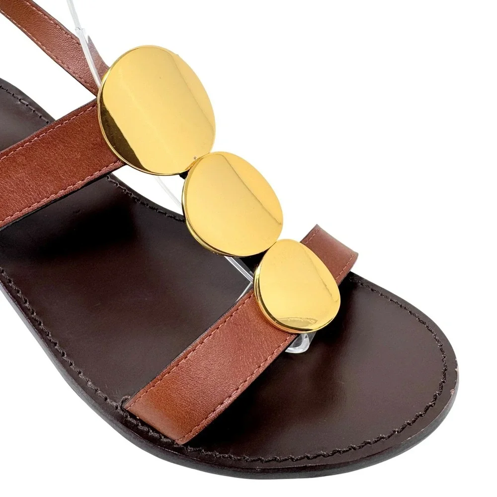 Tory Burch Patos‎ Multi Disk Heeled Sandal Brown Size 9M Embellished